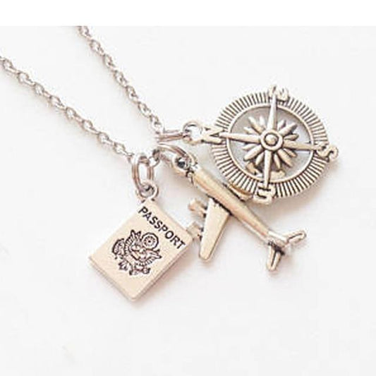 Collier Avion, Passeport & Boussole Voyage Paisible
