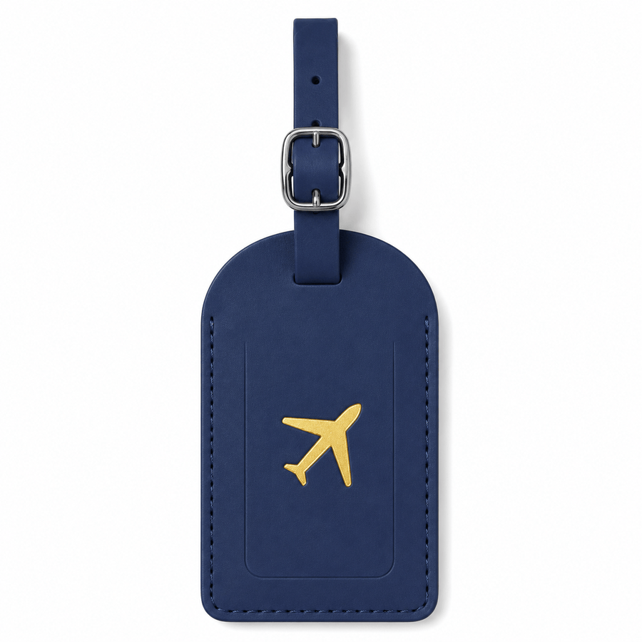 Etiquette bagage cuir bleu 