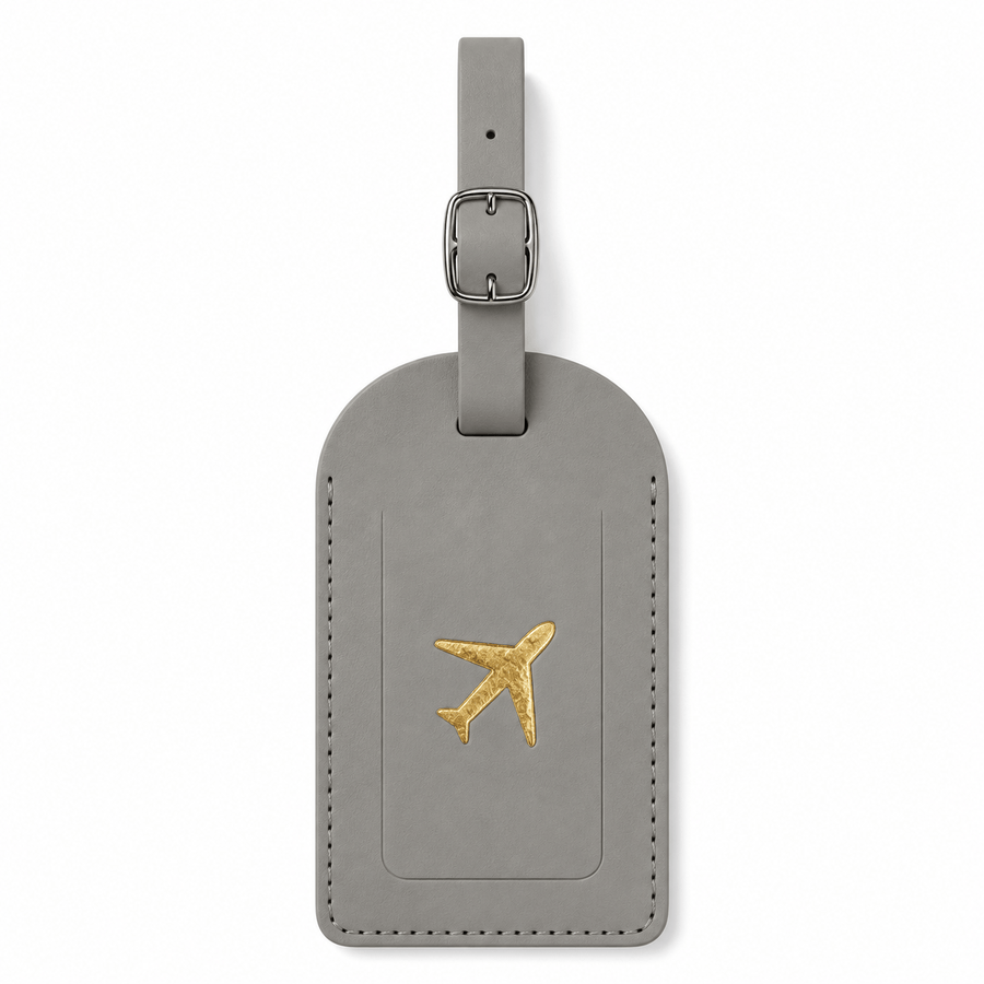 Etiquette bagage cuir gris