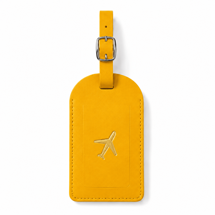 Etiquette bagage cuir jaune