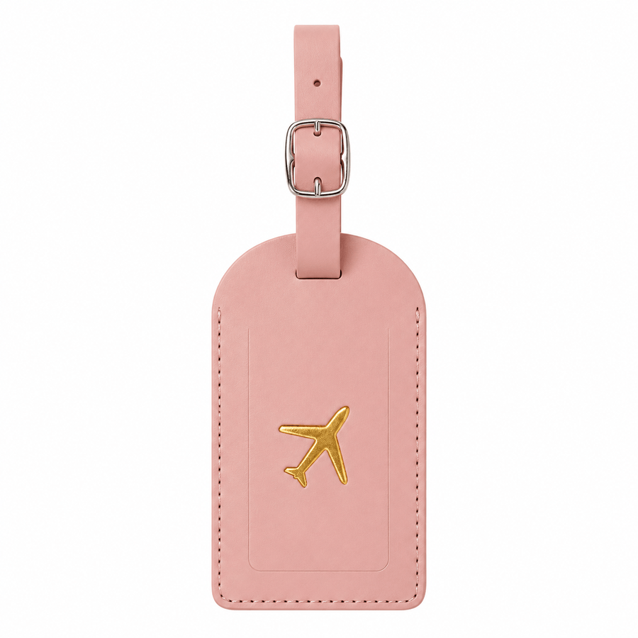 Etiquette bagage cuir rose