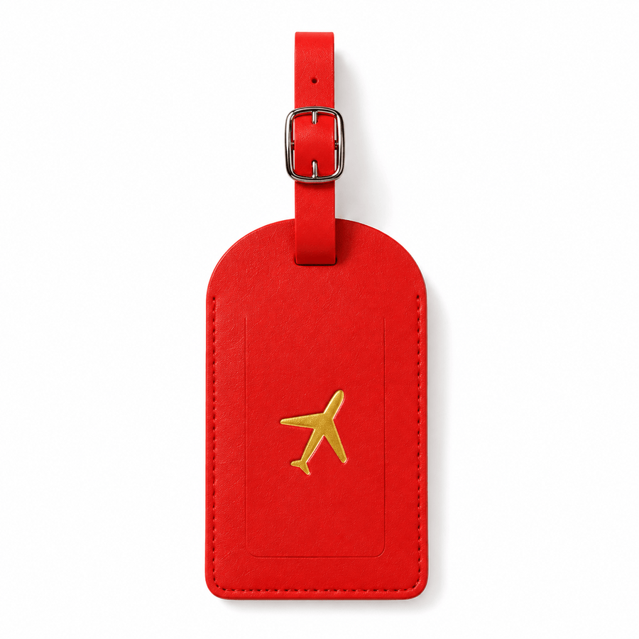 Etiquette bagage cuir rouge