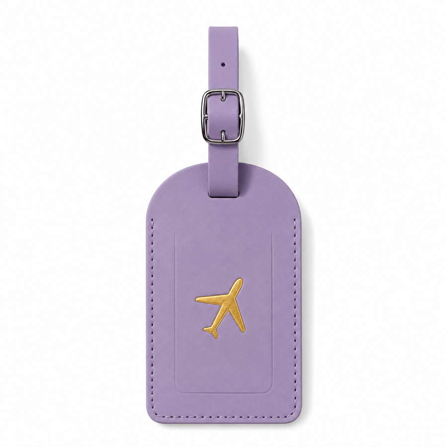 Etiquette bagage cuir violet