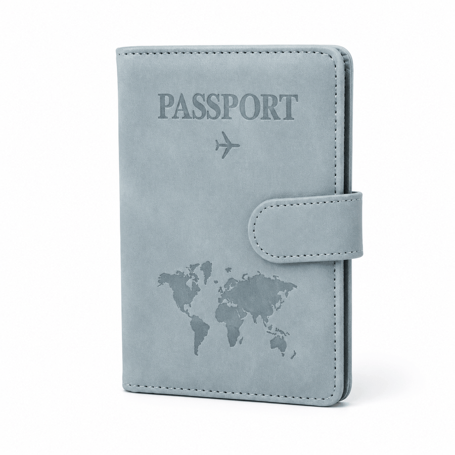Porte-passeport cuir PU avec porte-cartes bleu