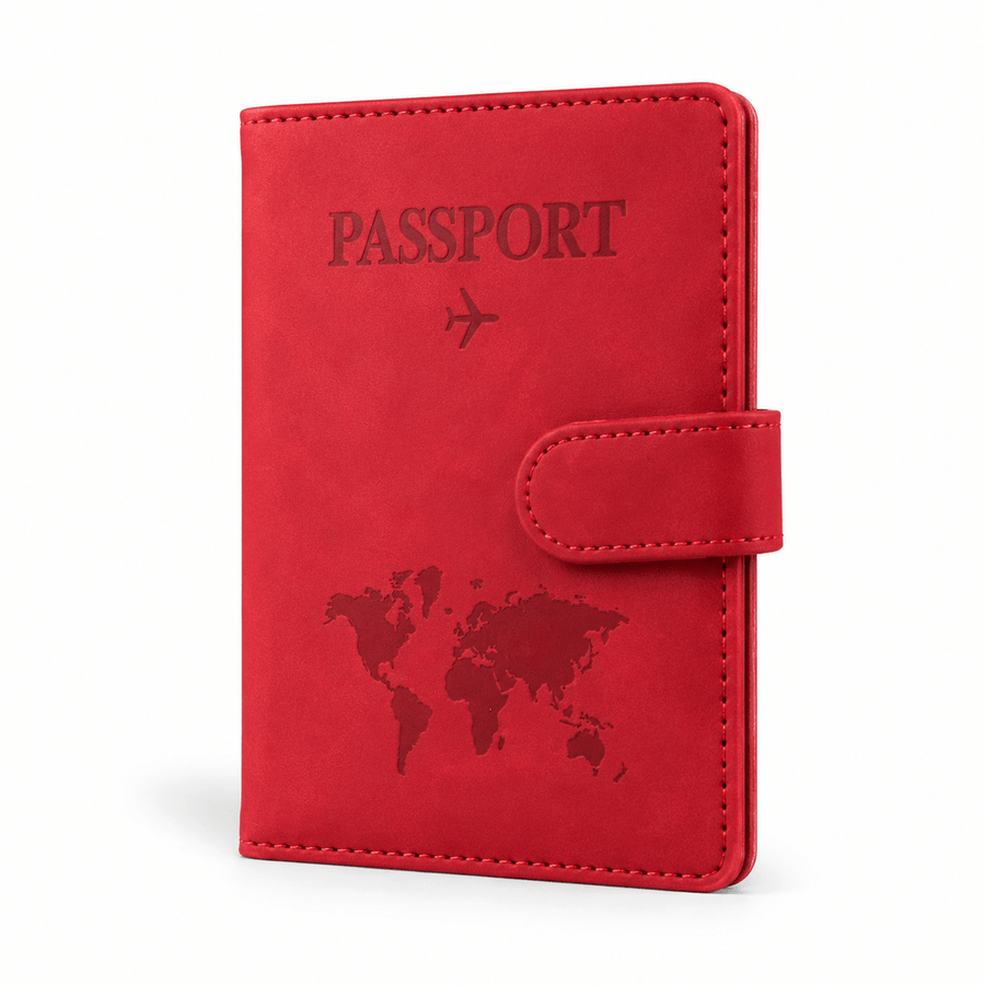 Porte-passeport cuir PU avec porte-cartes bleu rouge