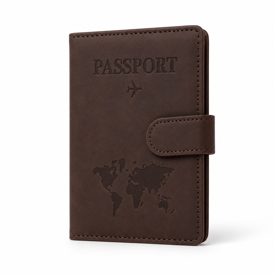 Porte-passeport cuir PU avec porte-cartes marron