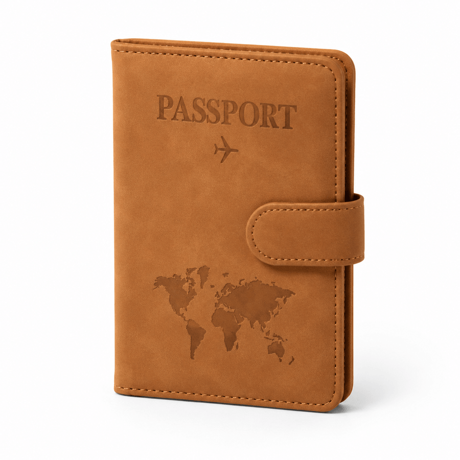 Porte-passeport cuir PU avec porte-cartes marron clair