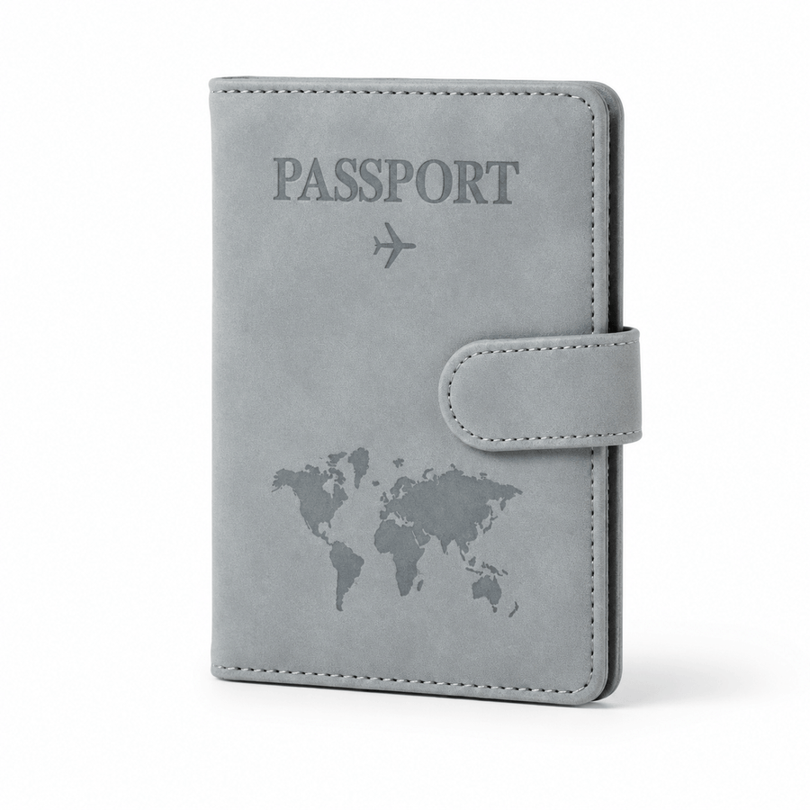 Porte-passeport cuir PU avec porte-cartes marron gris