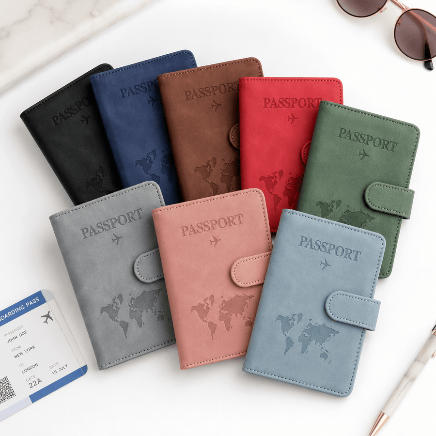 Porte-passeport cuir PU avec porte-cartes mise en scene 2
