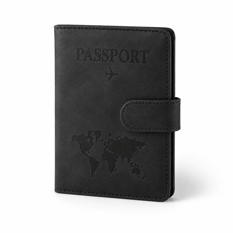 Porte-passeport cuir PU avec porte-cartes noir