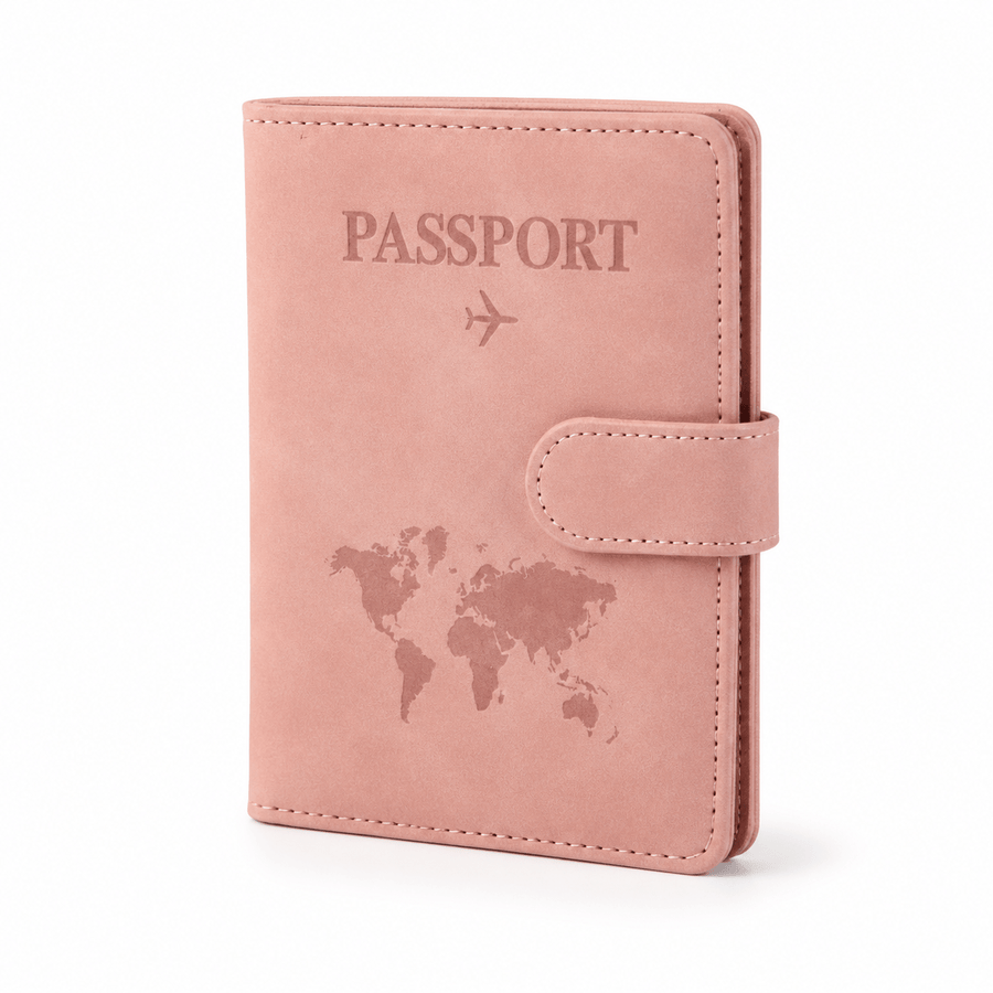 Porte-passeport cuir PU avec porte-cartes rose