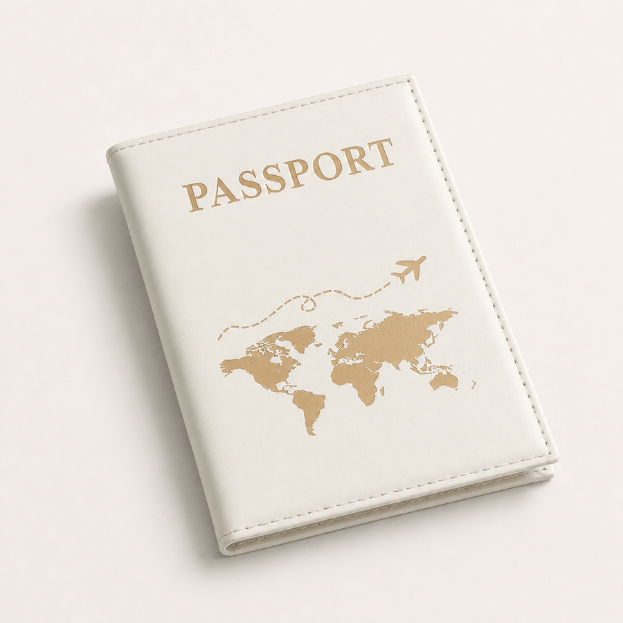Porte-passeport motif carte du monde blanc