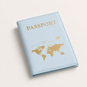 Porte-passeport motif carte du monde bleu
