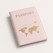 Porte-passeport motif carte du monde rose