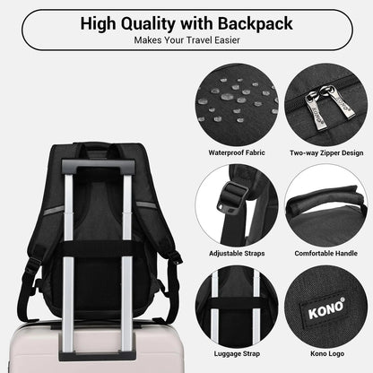 Kono Cabin bag 40x20x25 cm for Ryanair Under Seat hand luggage Backpack, Cabin Size 20L Black Minimalist Boutique Voyage