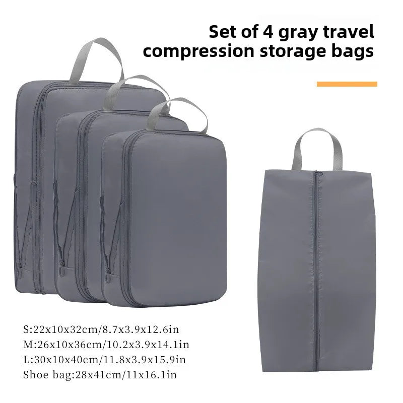 4Pcs/Set Travel Compression Packing Cubes Bag Portable Suitcase Clothes Organizers Waterproof Luggage Storage Cases Drawer Bags Boutique Voyage