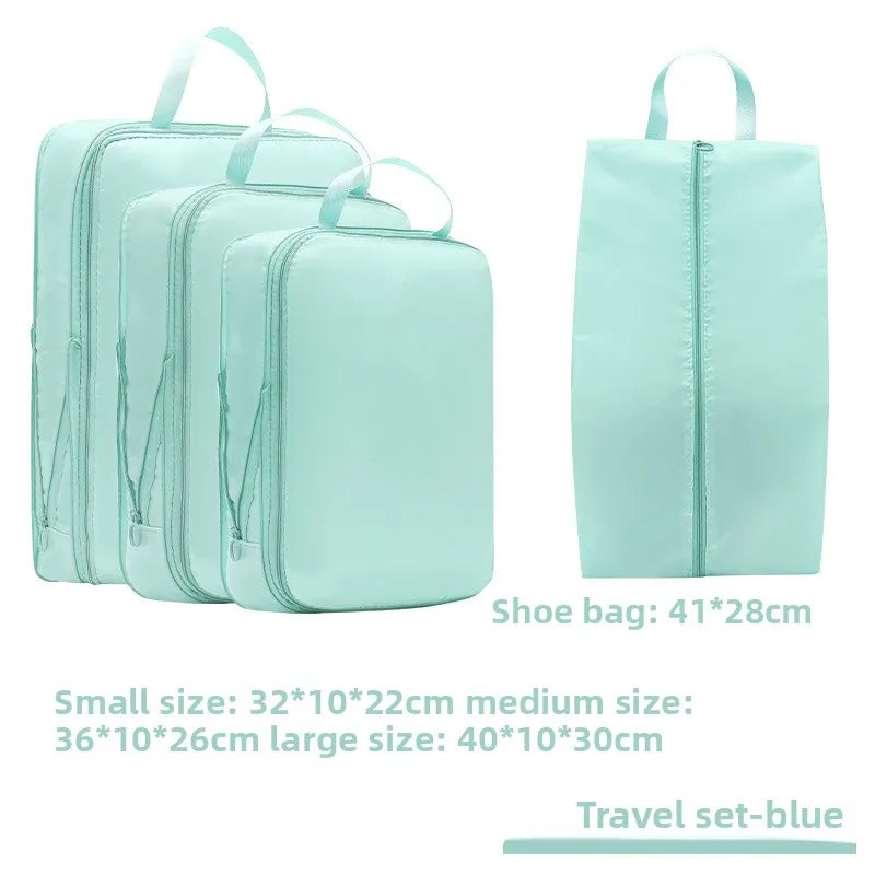 4Pcs/Set Travel Compression Packing Cubes Bag Portable Suitcase Clothes Organizers Waterproof Luggage Storage Cases Drawer Bags Boutique Voyage