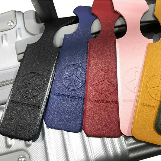 Men Women Yellow PU Leather Luggage Tag Portable Suitcase Identifier Label Baggage Boarding Bag Tag Holder Travel Accessories Boutique Voyage