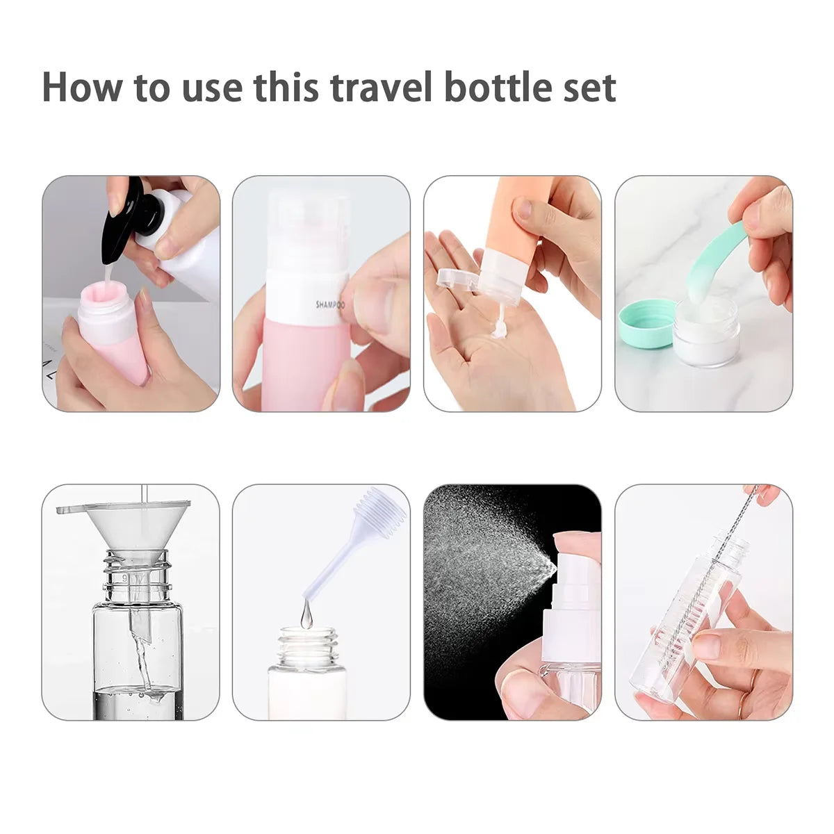 16 Pack Leak Proof Travel Bottle Set Made Of Silicone - TSA-Approved Containers For Toiletries And Conditioner Boutique Voyage