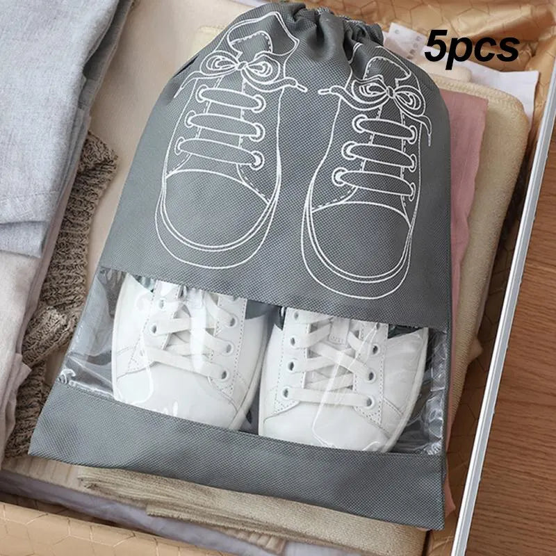 5/10pcs Shoes Storage Bag Closet Organizer Non Woven Travel Portable Bag Waterproof Pocket Clothing Classified Draw Hanging Bag Boutique Voyage