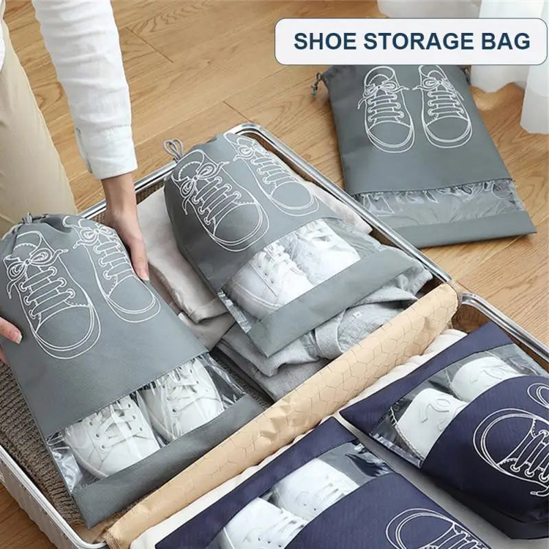 5/10pcs Shoes Storage Bag Closet Organizer Non Woven Travel Portable Bag Waterproof Pocket Clothing Classified Draw Hanging Bag Boutique Voyage