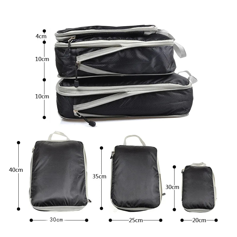 Foldable Compressible Packing Cubes, Waterproof Travel Storage Bag, Nylon Suitcase, Portable with Handbag, Luggage Organizer Boutique Voyage