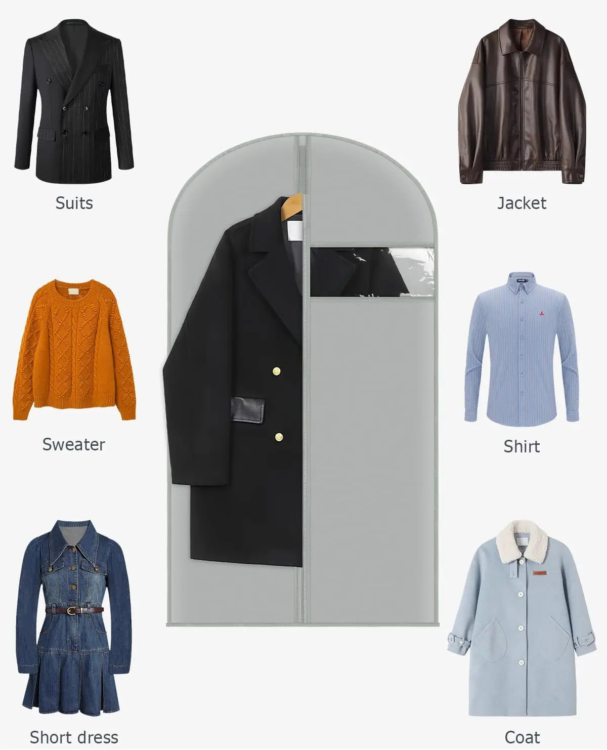 Thick Garment Suit Hanger Cover Bag with Zipper, Closet Storage Dust Coat Cover for Hanging Clothes, Breathable Dress Gown Bag Boutique Voyage