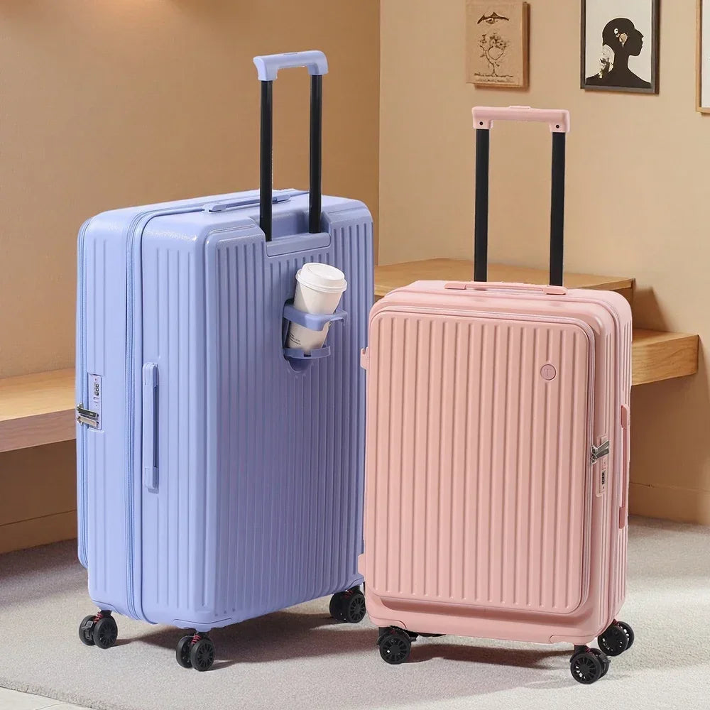 Multifunctional Front Opening Expandable Suitcase with Cup Holder Large Capacity Luggage 360° Shock Absorbing Wheels 20' 24' 28' Boutique Voyage