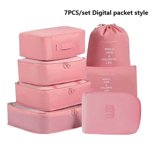 7pcs Set Foldable Clothes Sorting Organizer Bag Portable Luggage Travel Storage Bags,Travel Clothing Organizer,Packing Cubes Boutique Voyage