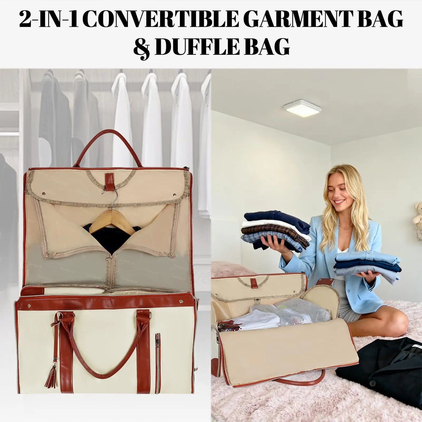 Geestock Convertible Garment Bag 2in1 Carry On Travel Duffle Bag Women Foldable Hanging Suit Travel Bags Waterproof Weekender Ba Boutique Voyage