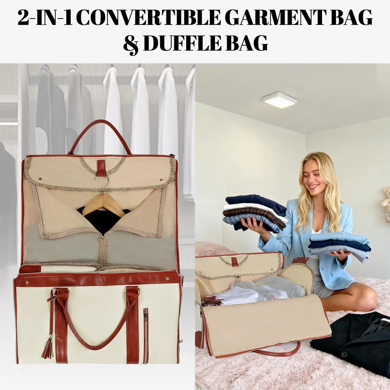 Geestock Convertible Garment Bag 2in1 Carry On Travel Duffle Bag Women Foldable Hanging Suit Travel Bags Waterproof Weekender Ba Boutique Voyage