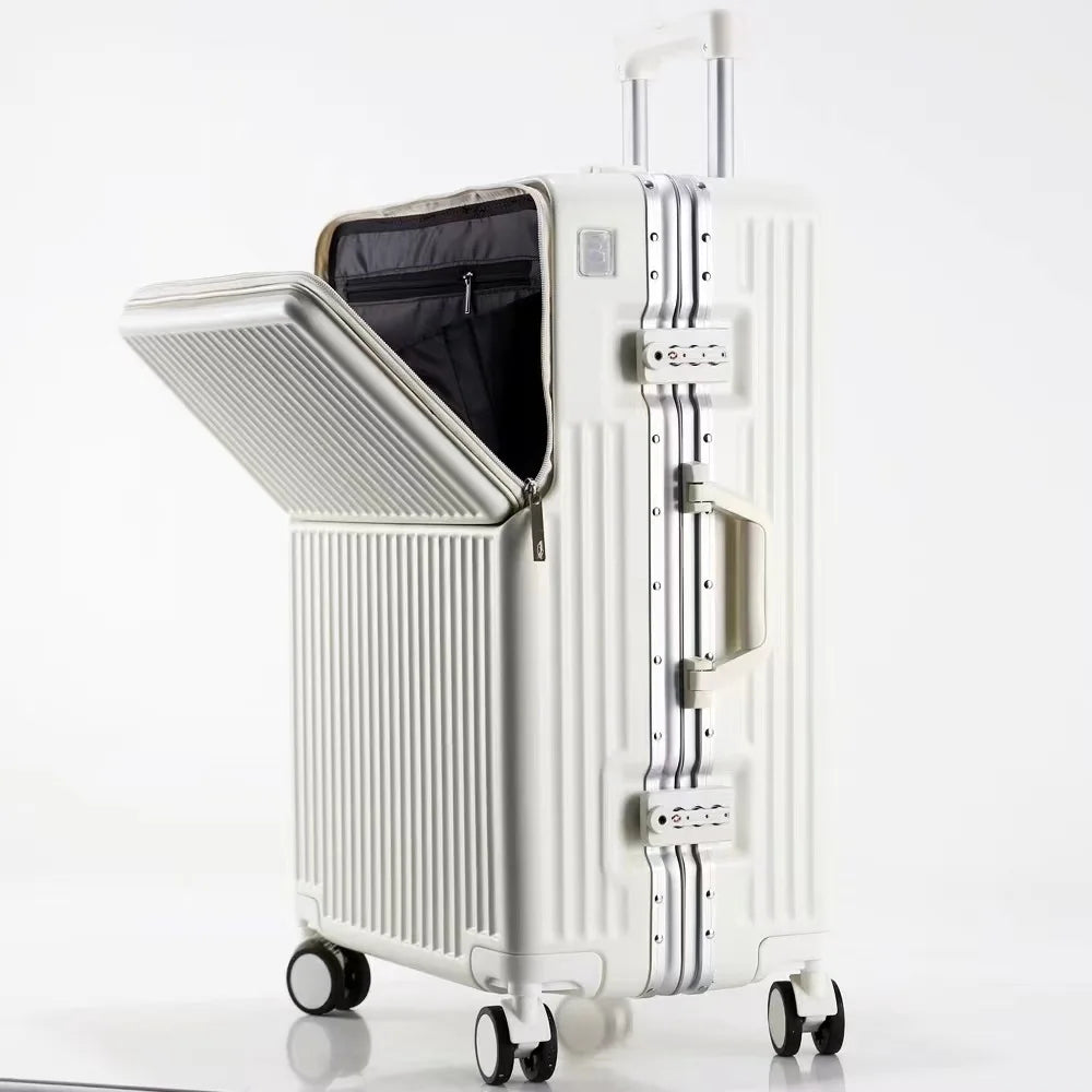 Suitcases Luggage Front Opening Cabin Luggage with USB Cup Holder Female Trolley Case Male Brake Wheel Traveling Bag Luggage Boutique Voyage