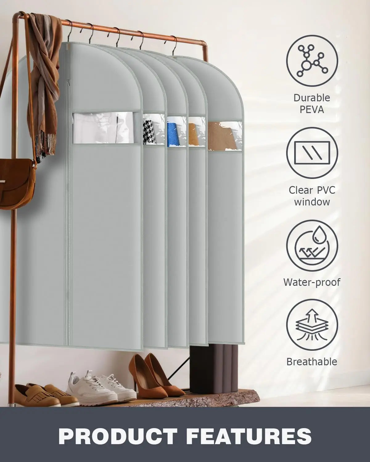 Thick Garment Suit Hanger Cover Bag with Zipper, Closet Storage Dust Coat Cover for Hanging Clothes, Breathable Dress Gown Bag Boutique Voyage