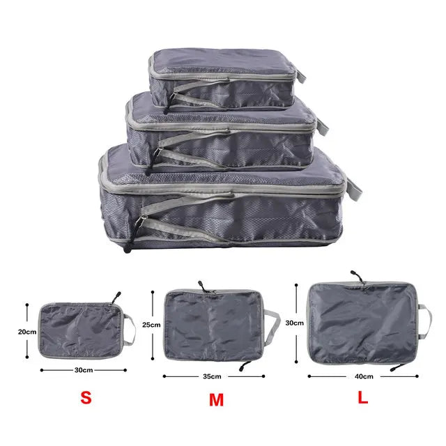 Foldable Compressible Packing Cubes, Waterproof Travel Storage Bag, Nylon Suitcase, Portable with Handbag, Luggage Organizer Boutique Voyage