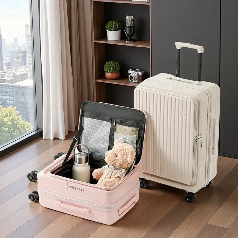 Multifunctional Front Opening Expandable Suitcase with Cup Holder Large Capacity Luggage 360° Shock Absorbing Wheels 20' 24' 28' Boutique Voyage