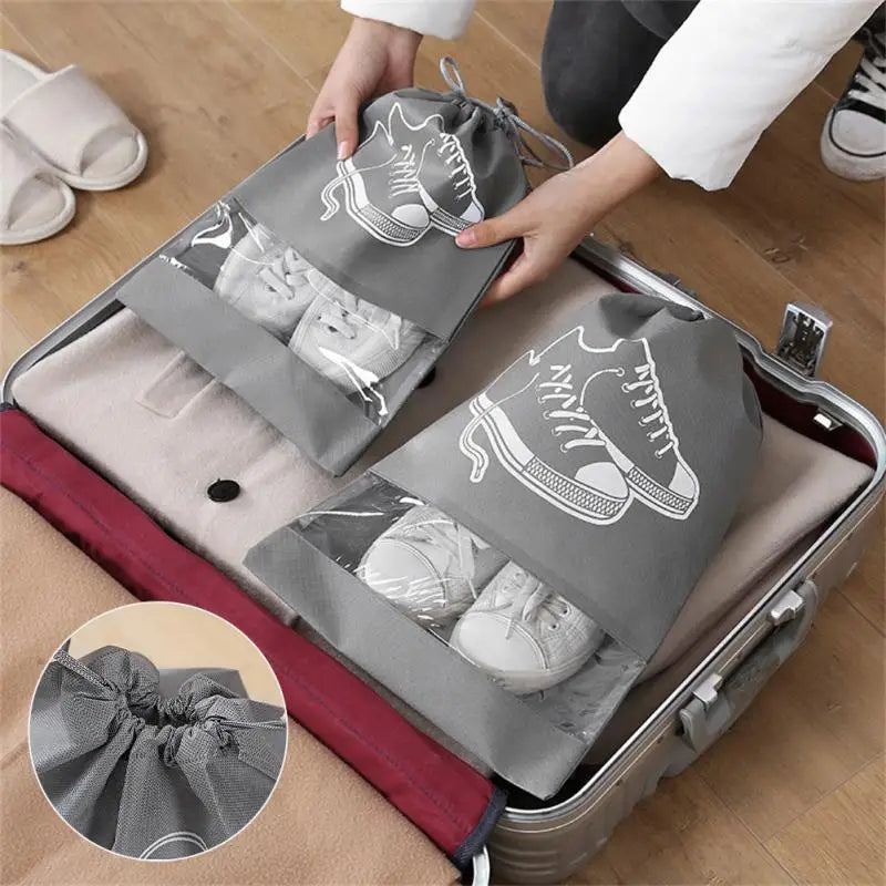 5/10pcs Shoes Storage Bag Closet Organizer Non Woven Travel Portable Bag Waterproof Pocket Clothing Classified Draw Hanging Bag Boutique Voyage