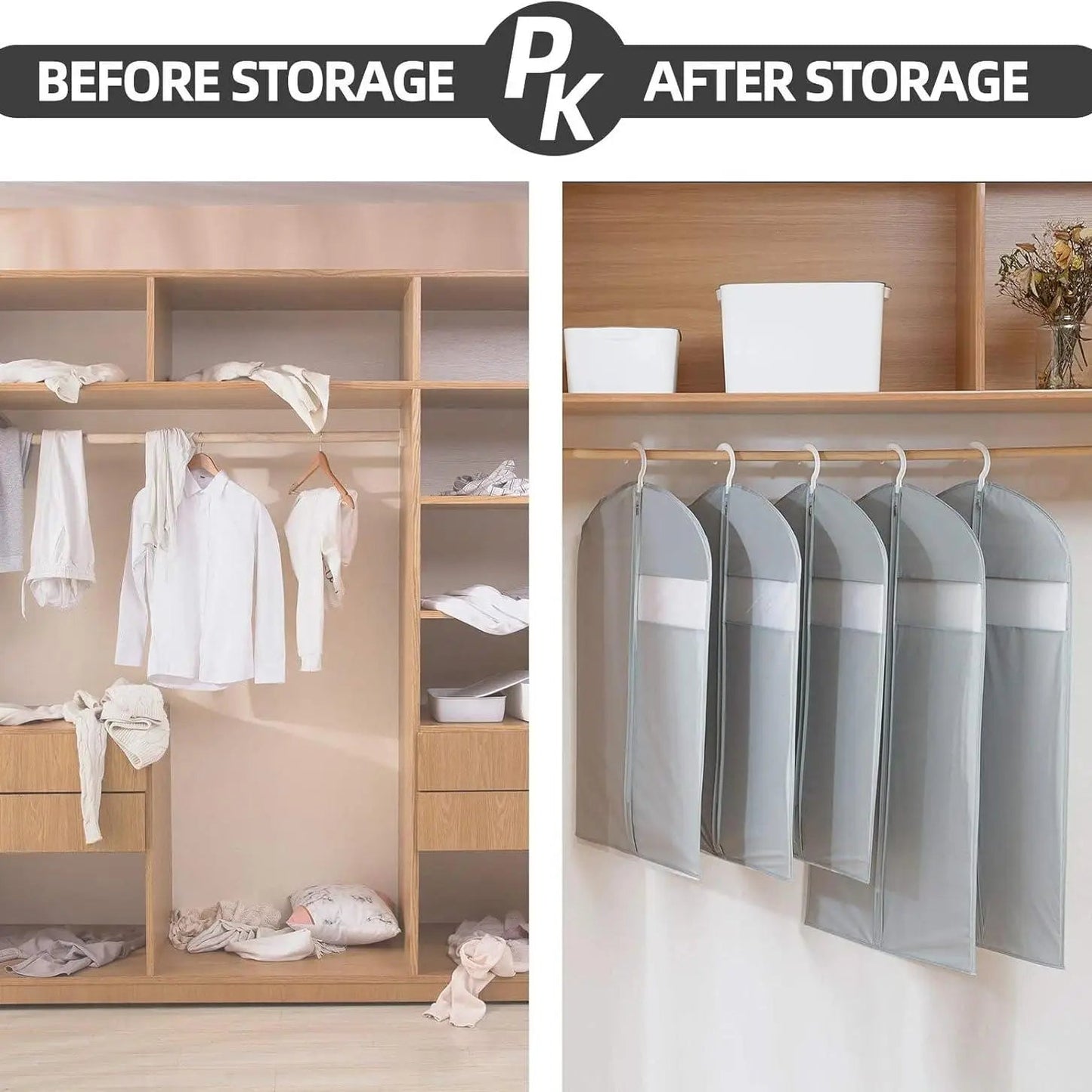 Thick Garment Suit Hanger Cover Bag with Zipper, Closet Storage Dust Coat Cover for Hanging Clothes, Breathable Dress Gown Bag Boutique Voyage