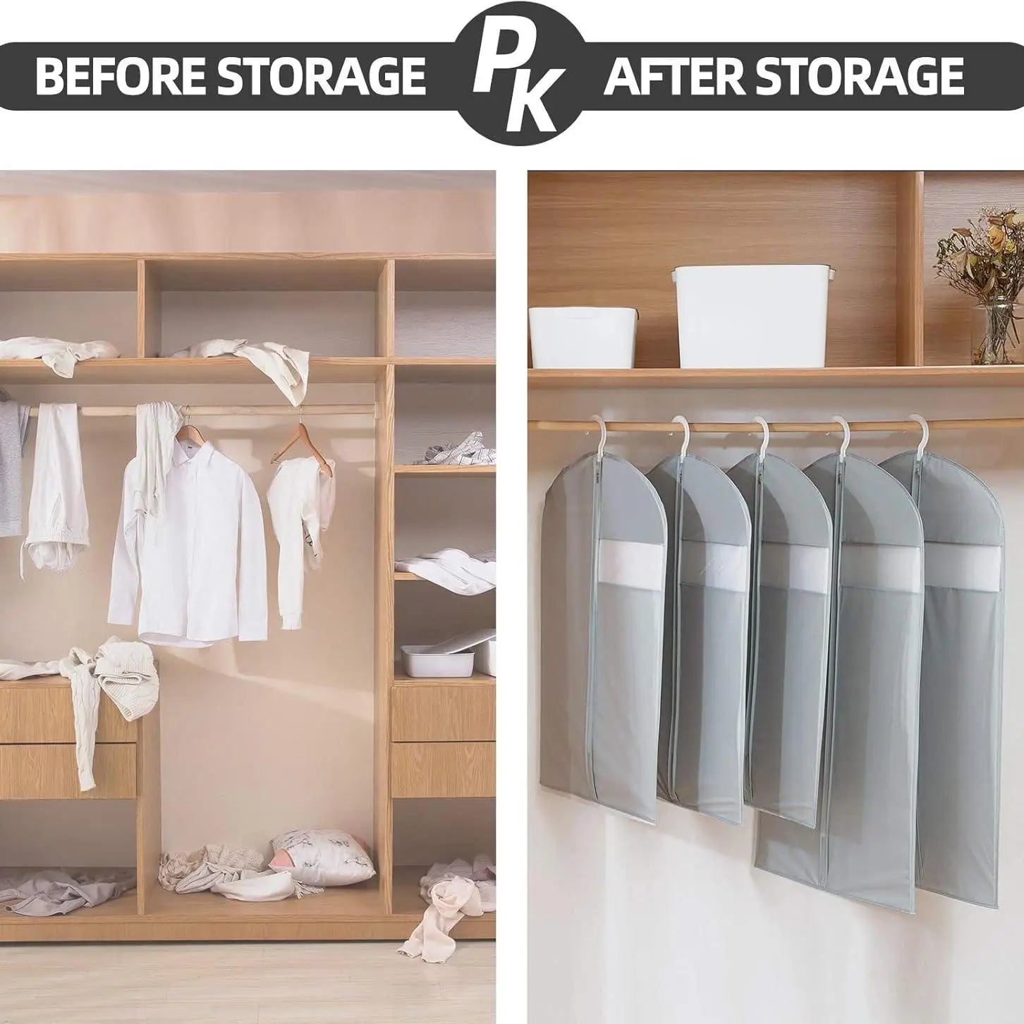 Thick Garment Suit Hanger Cover Bag with Zipper, Closet Storage Dust Coat Cover for Hanging Clothes, Breathable Dress Gown Bag Boutique Voyage