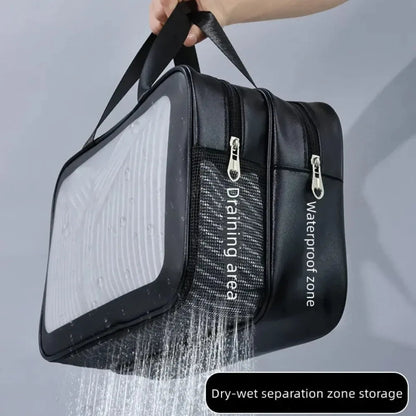 Dry-wet separation double transparent PU makeup bag portable washing bag cosmetic storage bag travel fitness swimming essentials Boutique Voyage