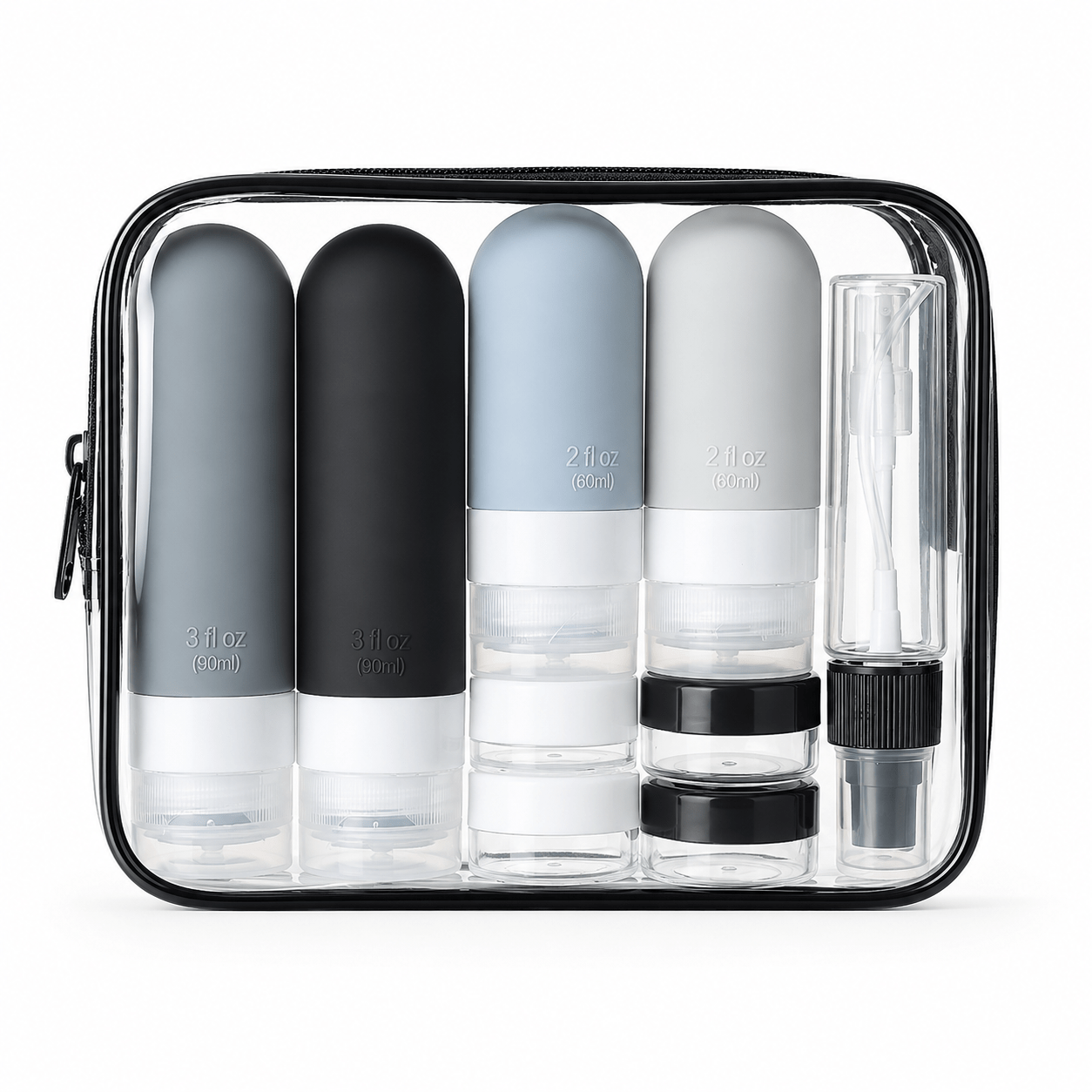 Set flacons voyage avec pochette gris