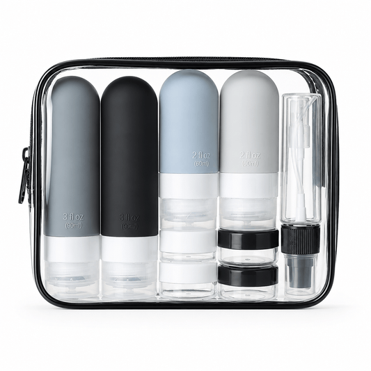Set flacons voyage avec pochette gris