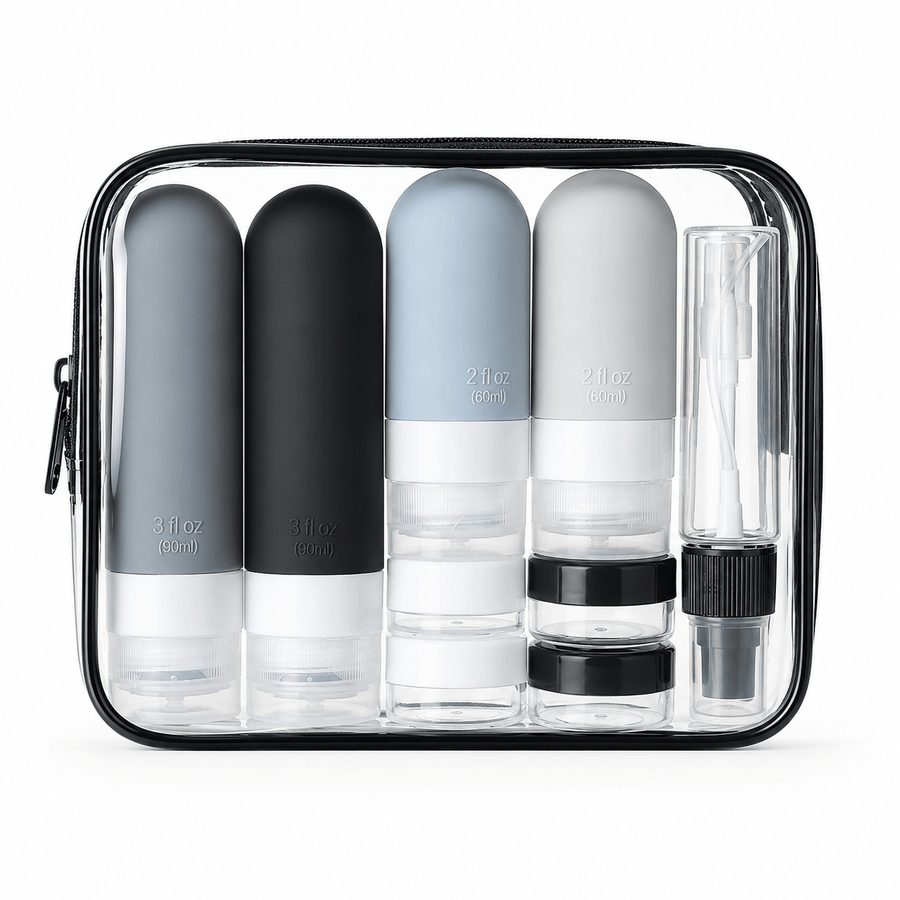 Set flacons voyage avec pochette gris