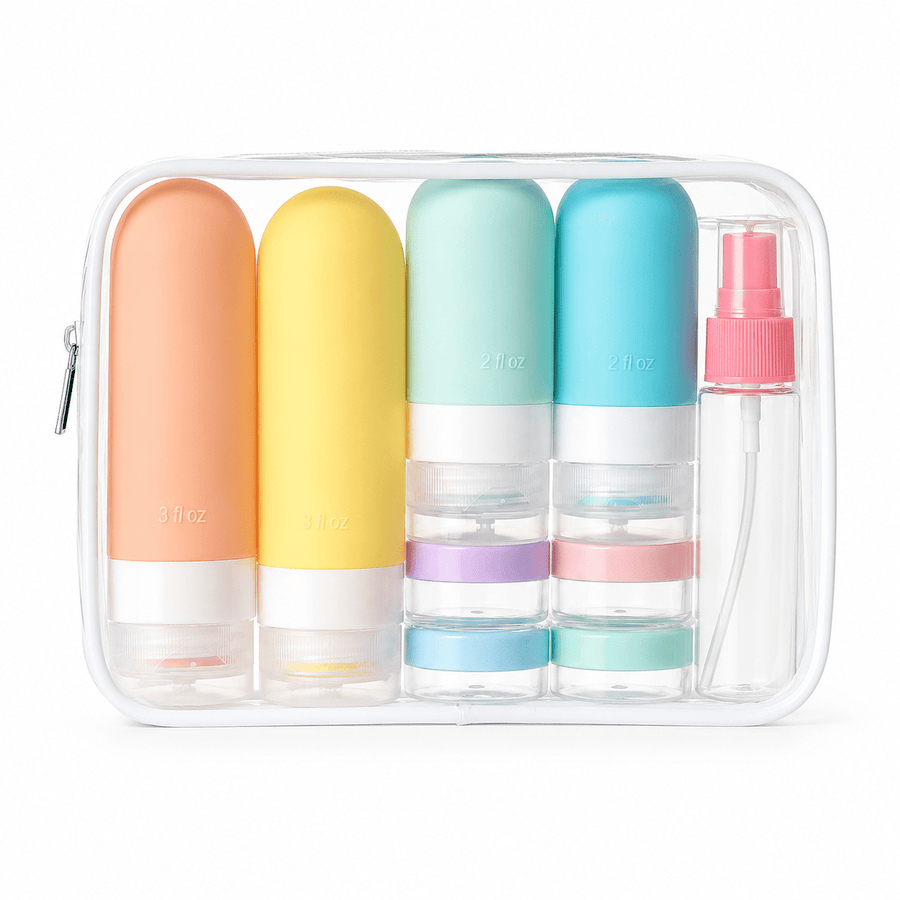 Set flacons voyage avec pochette jaune