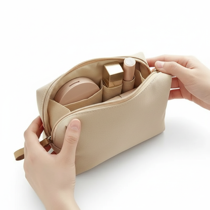 Petite trousse maquillage beige monochrome