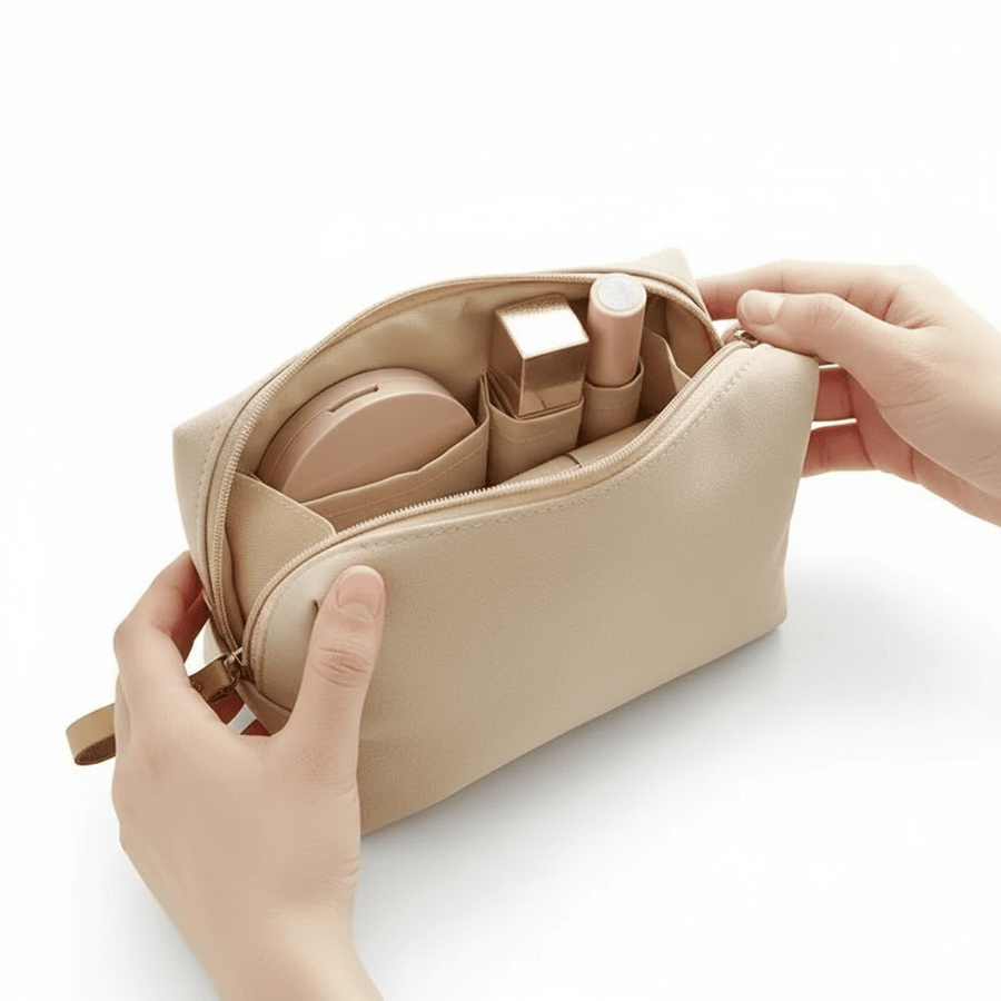 Petite trousse maquillage beige monochrome